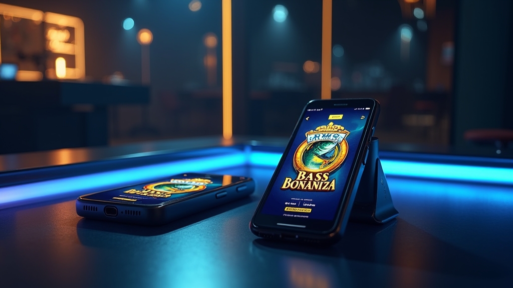 Android and iPhone phones showing a Big Bass Bonanza download setup