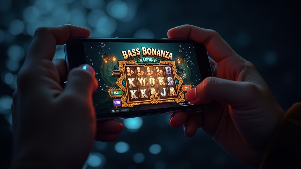 A phone switching between portrait and landscape while playing Big Bass Bonanza