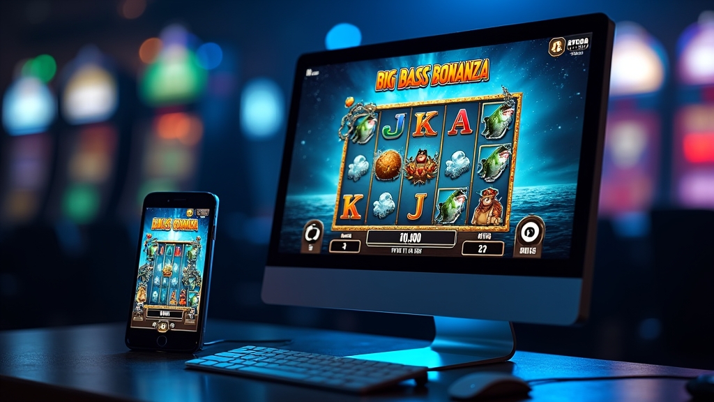 Mobile phone and desktop screen displaying the Big Bass Bonanza demo slot