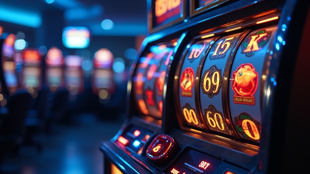 Dark casino slot scene showing RTP, volatility, and bonus mechanics