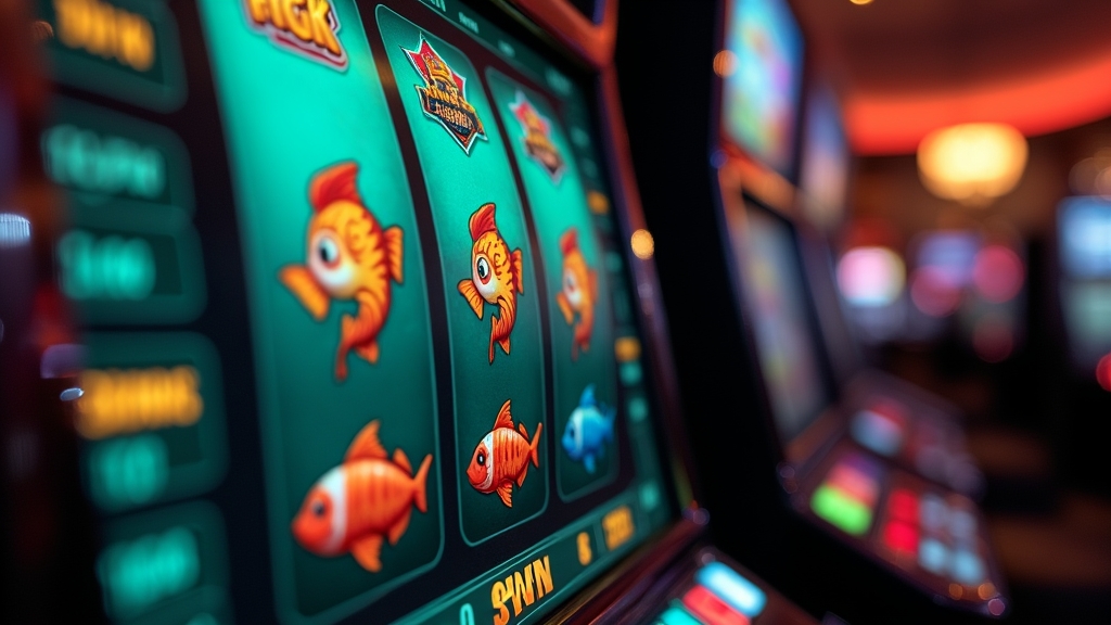 Close-up of Big Bass Bonanza symbols and paytable in a dark casino scene